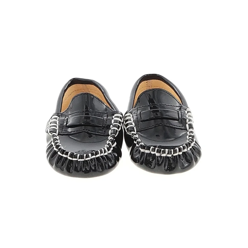 Trumpette Flats Moccasins Patent Leather Black White Stitch Size 3